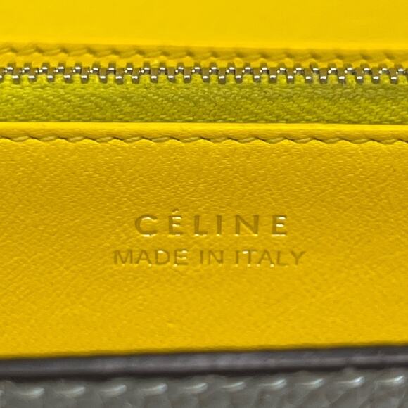 Céline Pebbled Leather Large Flap Wallet Grey And Yellow Made in Italy - Picture 2 of 13